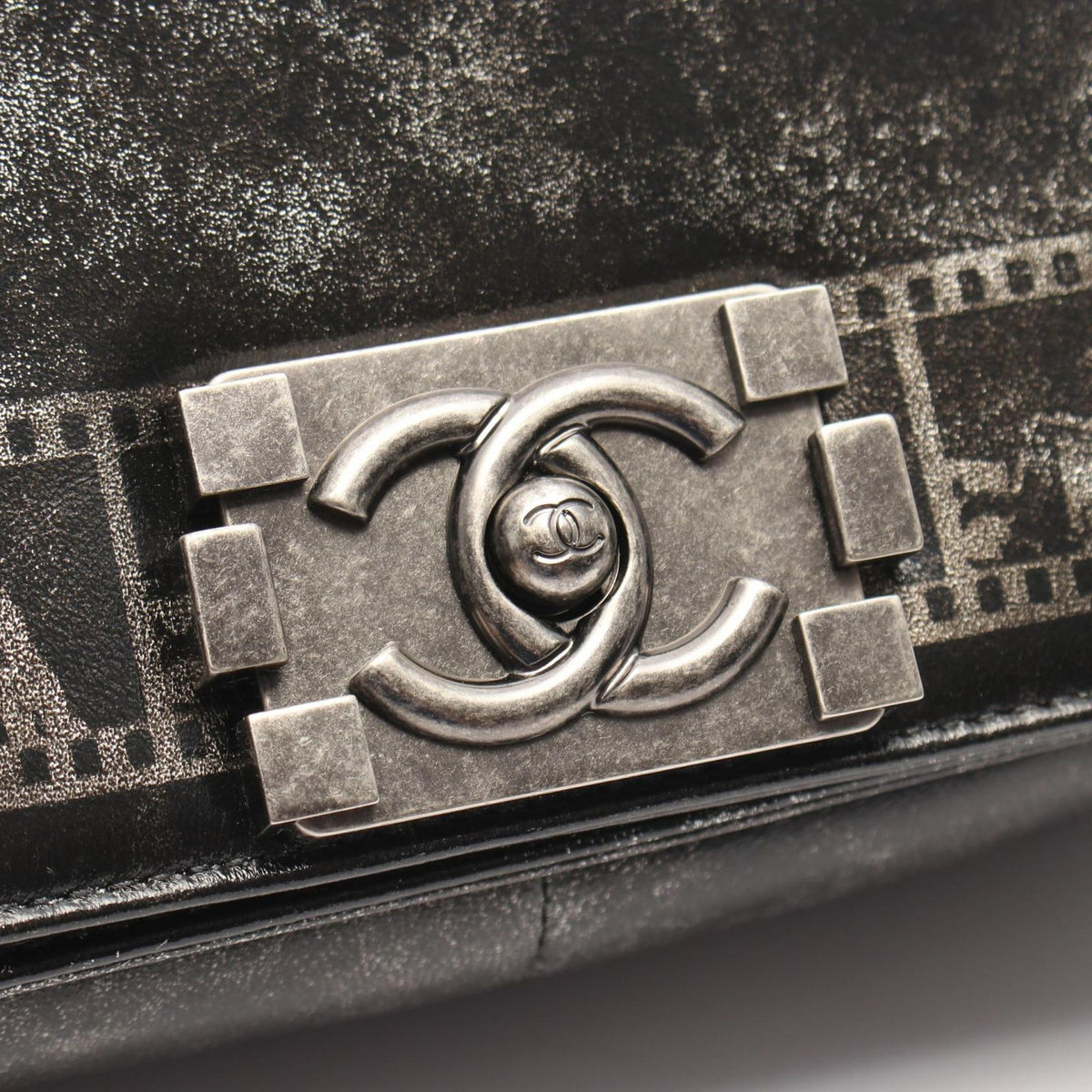 Chanel Shoulder Bag Boy Antique Silver Black Leather Paris in Rome Chain — view 6