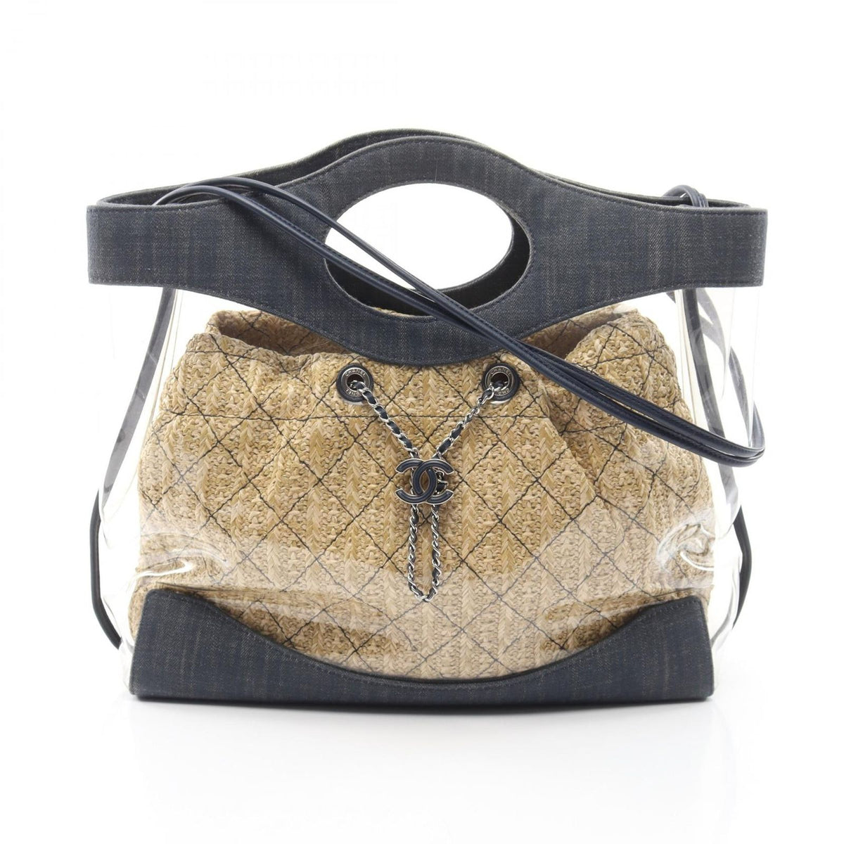 Chanel Shoulder Bag 31 Large Shopping 2-Way Denim Blue Beige Vinyl 31