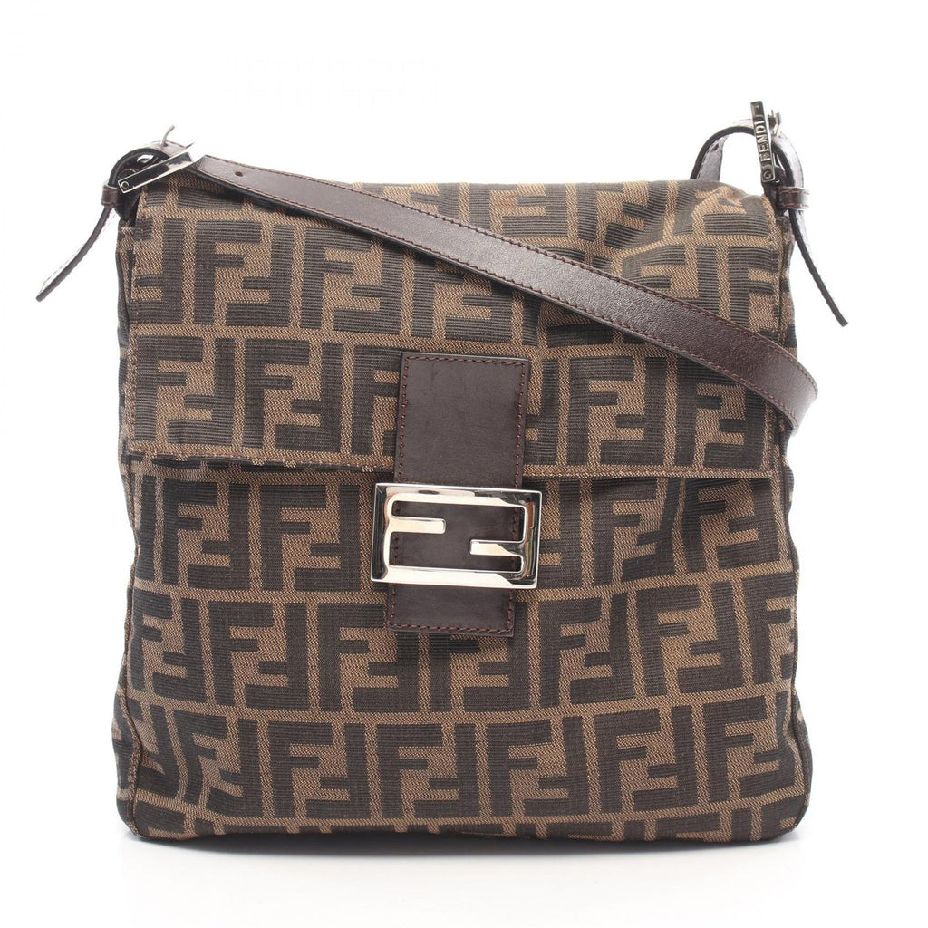 Fendi Shoulder Bag Zucca Brown Black Canvas Leather Mamma Bucket