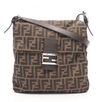 Fendi Shoulder Bag Zucca Brown Black Canvas Leather Mamma Bucket
