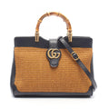Gucci Handbag GG Marmont Bamboo 2-Way Brown Navy Leather Handle Tote