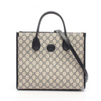 Gucci Tote Bag GG Supreme 2-Way Navy Ivory Leather Small