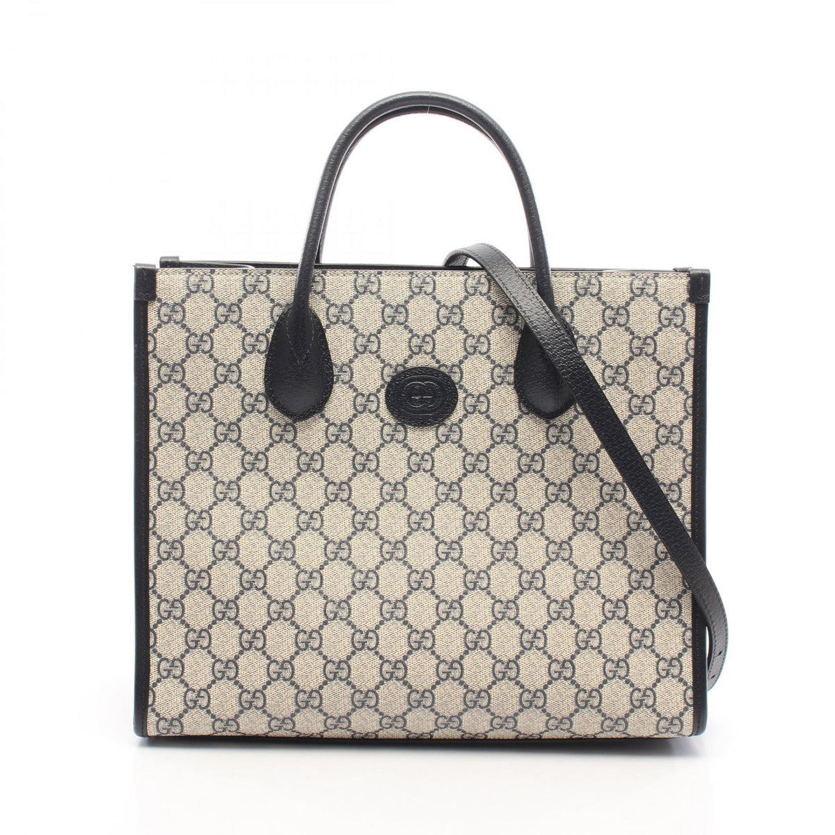 Gucci Tote Bag GG Supreme 2-Way Navy Ivory Leather Small