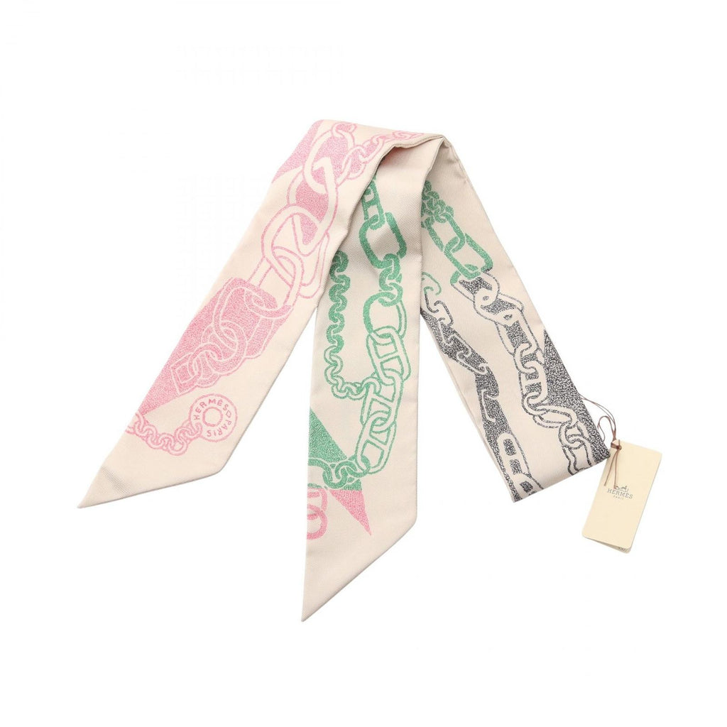 Hermes Scarf Twilly Boucles Et Maillons Fiselle Rose Vif Silk