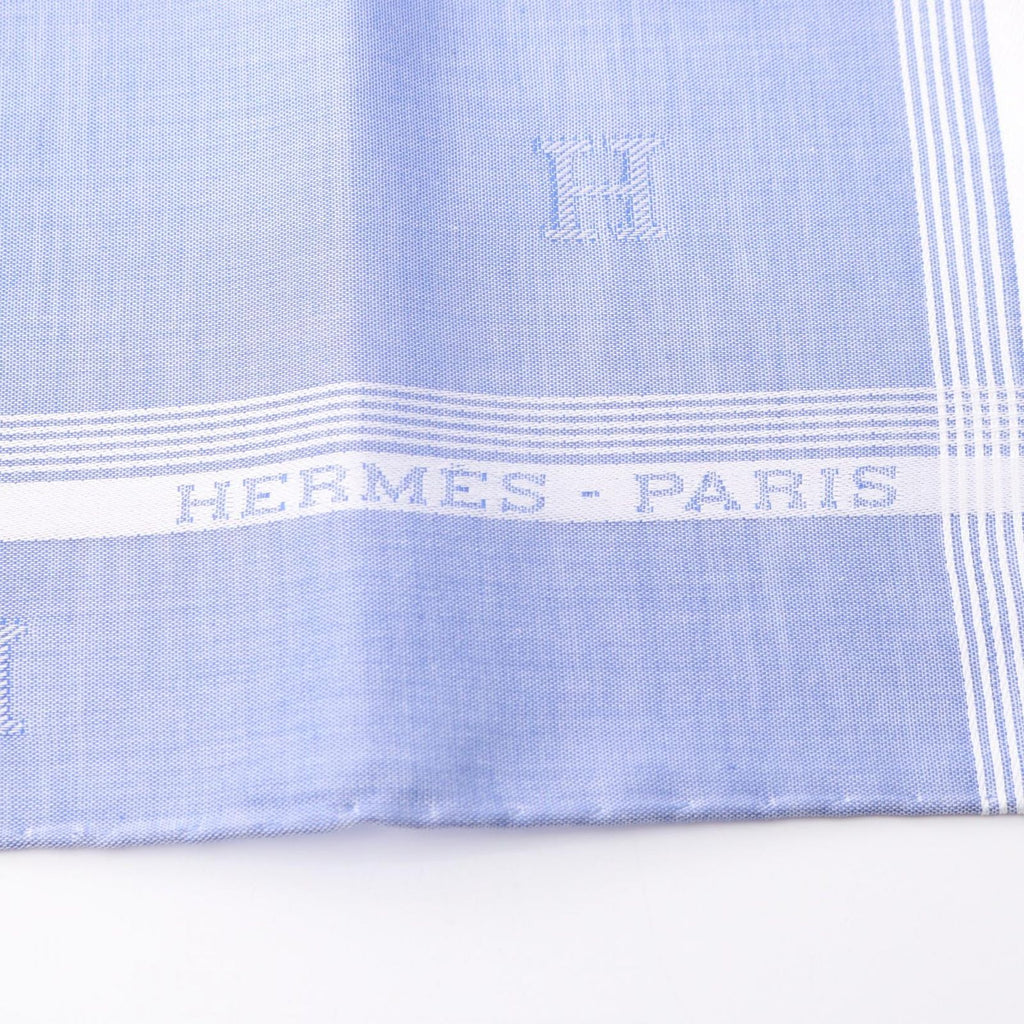Hermes Scarf H Relief Handkerchief Blue Cotton — view 4