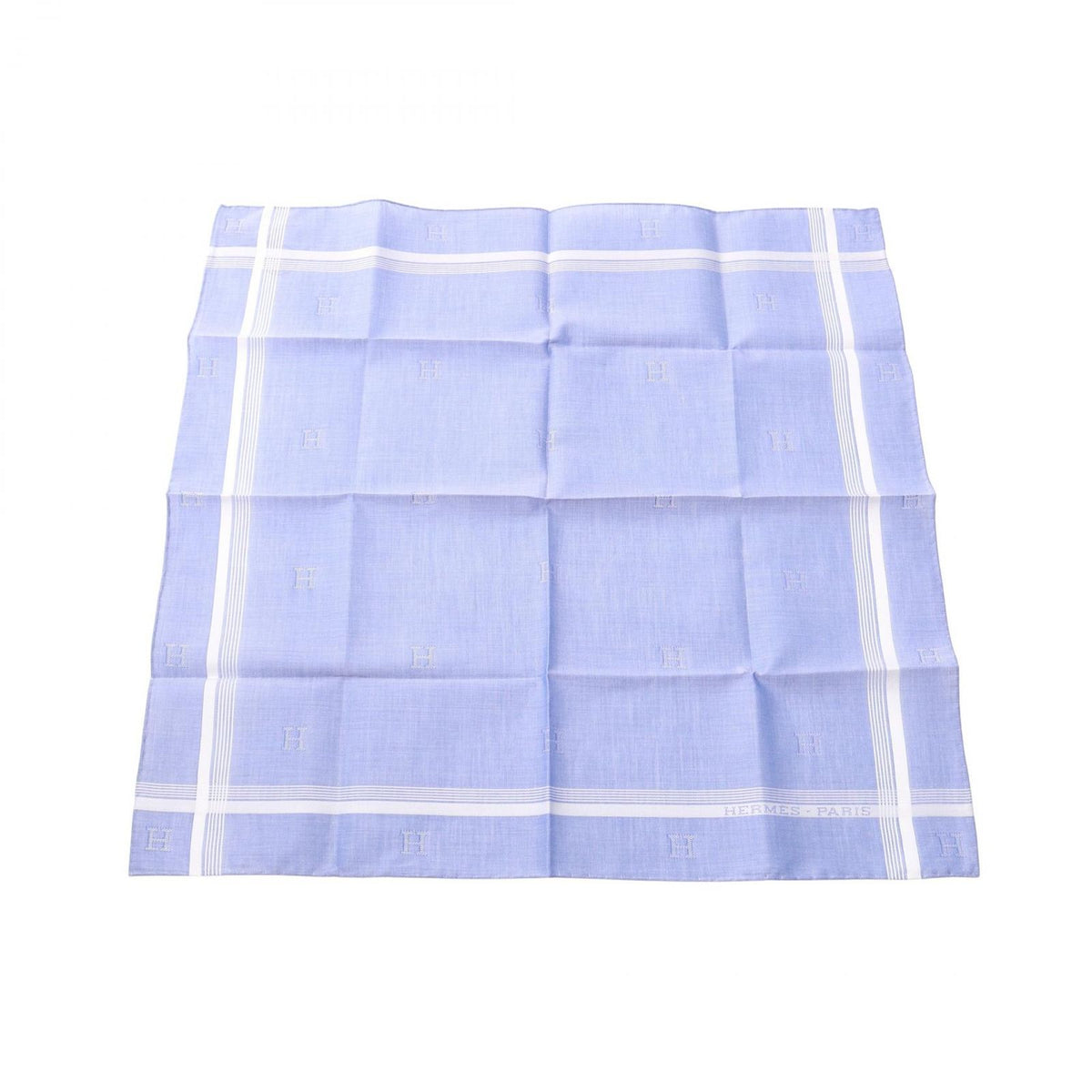 Hermes Scarf H Relief Handkerchief Blue Cotton