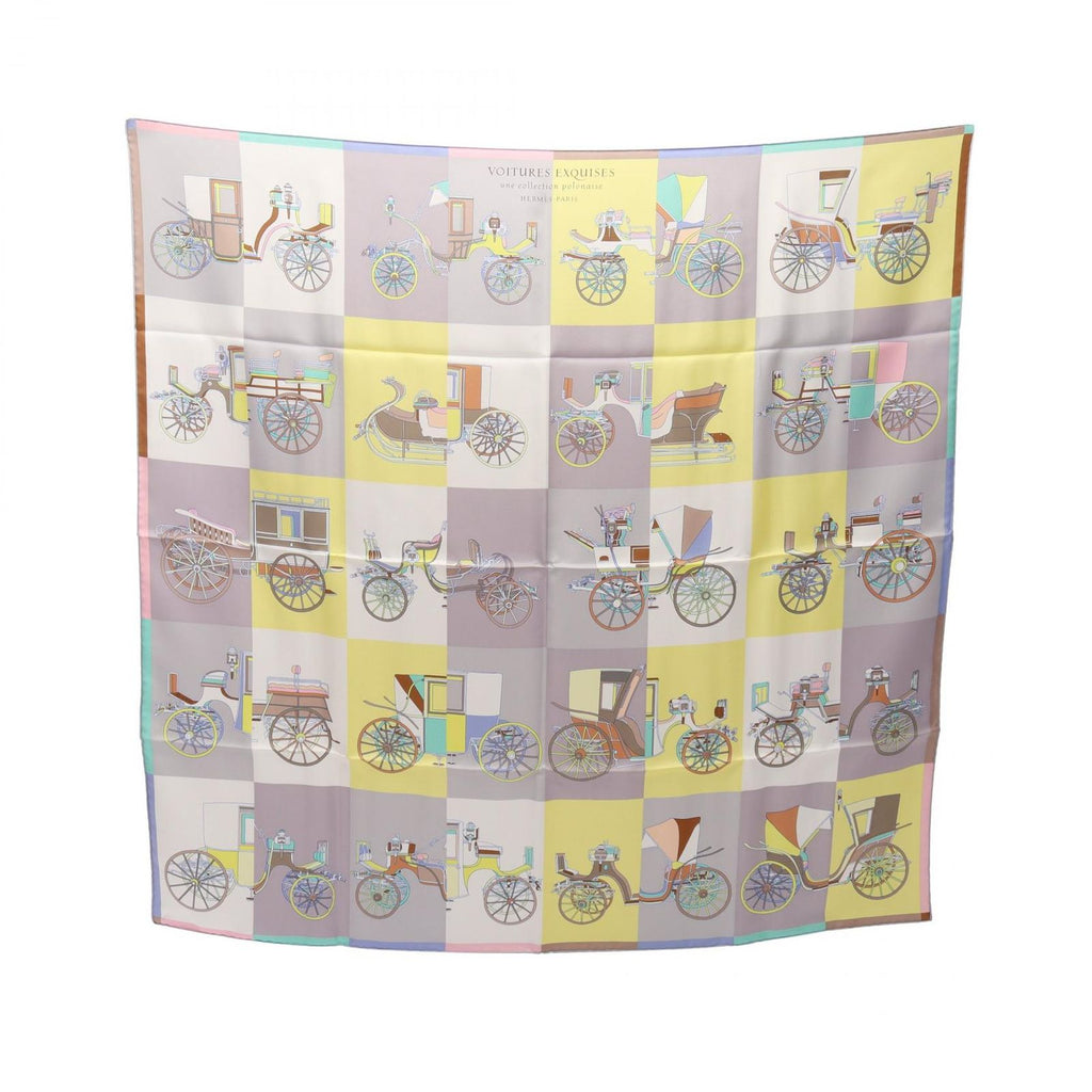 Hermes Scarf Carre 90 Voitures Exquises Gray Silk