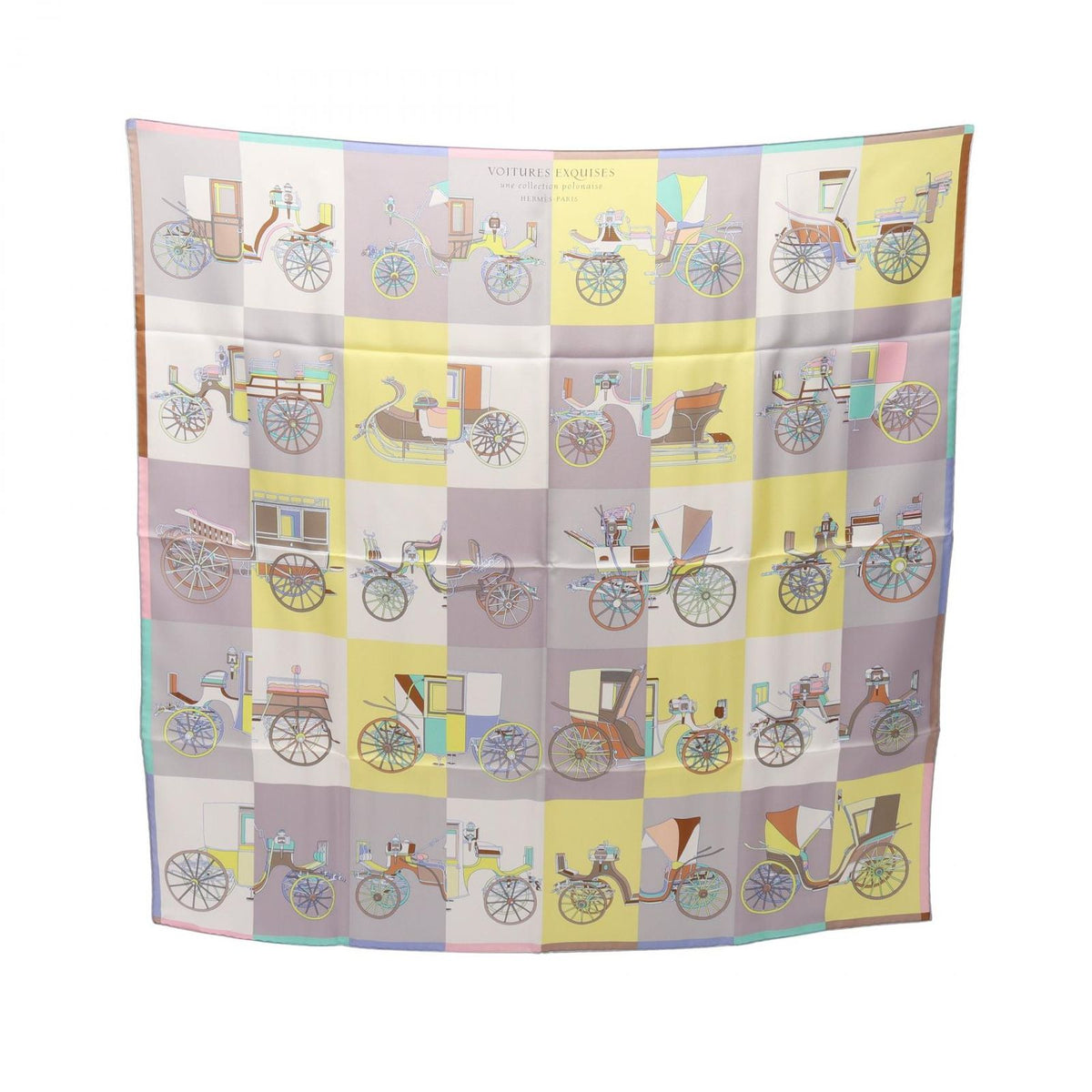 Hermes Scarf Carre 90 Voitures Exquises Gray Silk