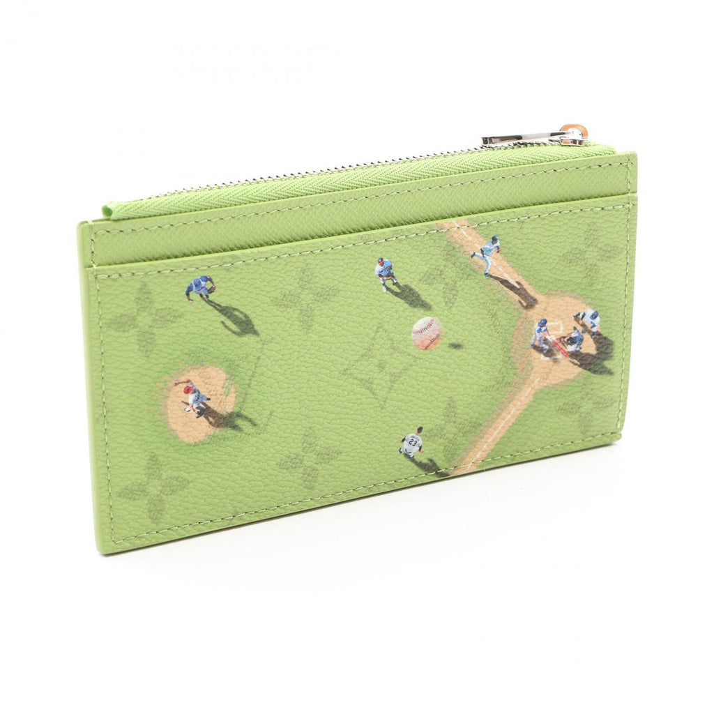 Louis Vuitton Coin Card Holder Case Baseball Green Leather — view 2