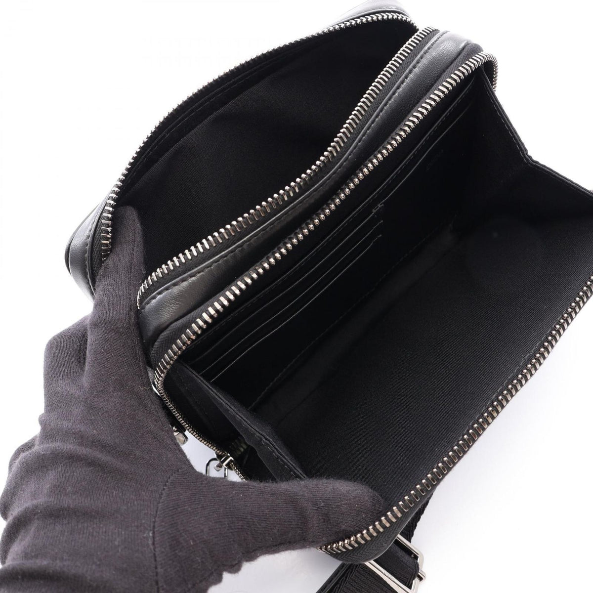 Dior Shoulder Bag CD Diamond Messenger Pouch Black Dark Gray Leather CD — view 3