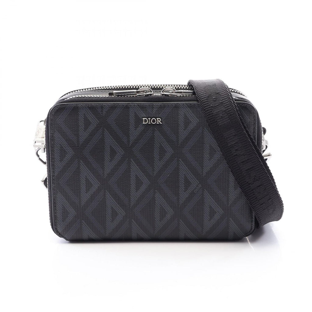 Dior Shoulder Bag CD Diamond Messenger Pouch Black Dark Gray Leather CD