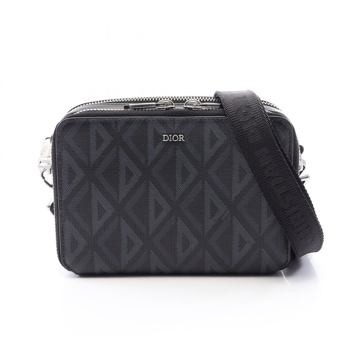 Dior Shoulder Bag CD Diamond Messenger Pouch Black Dark Gray Leather CD