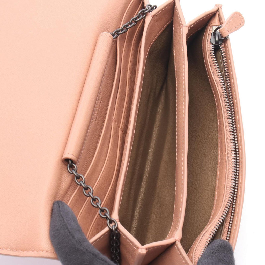 Bottega Veneta Shoulder Bag Intrecciato Pink Beige Lambskin Chain Wallet — view 3