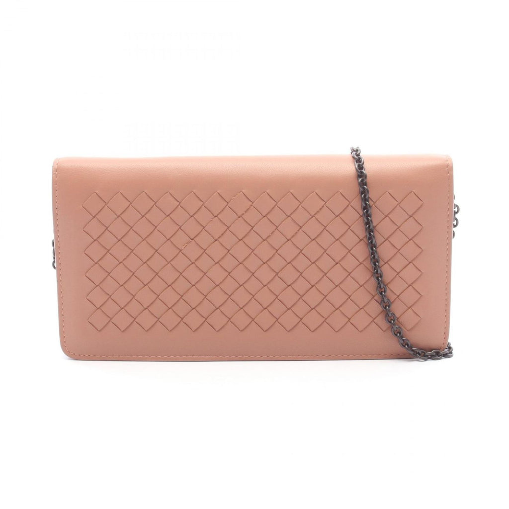 Bottega Veneta Shoulder Bag Intrecciato Pink Beige Lambskin Chain Wallet