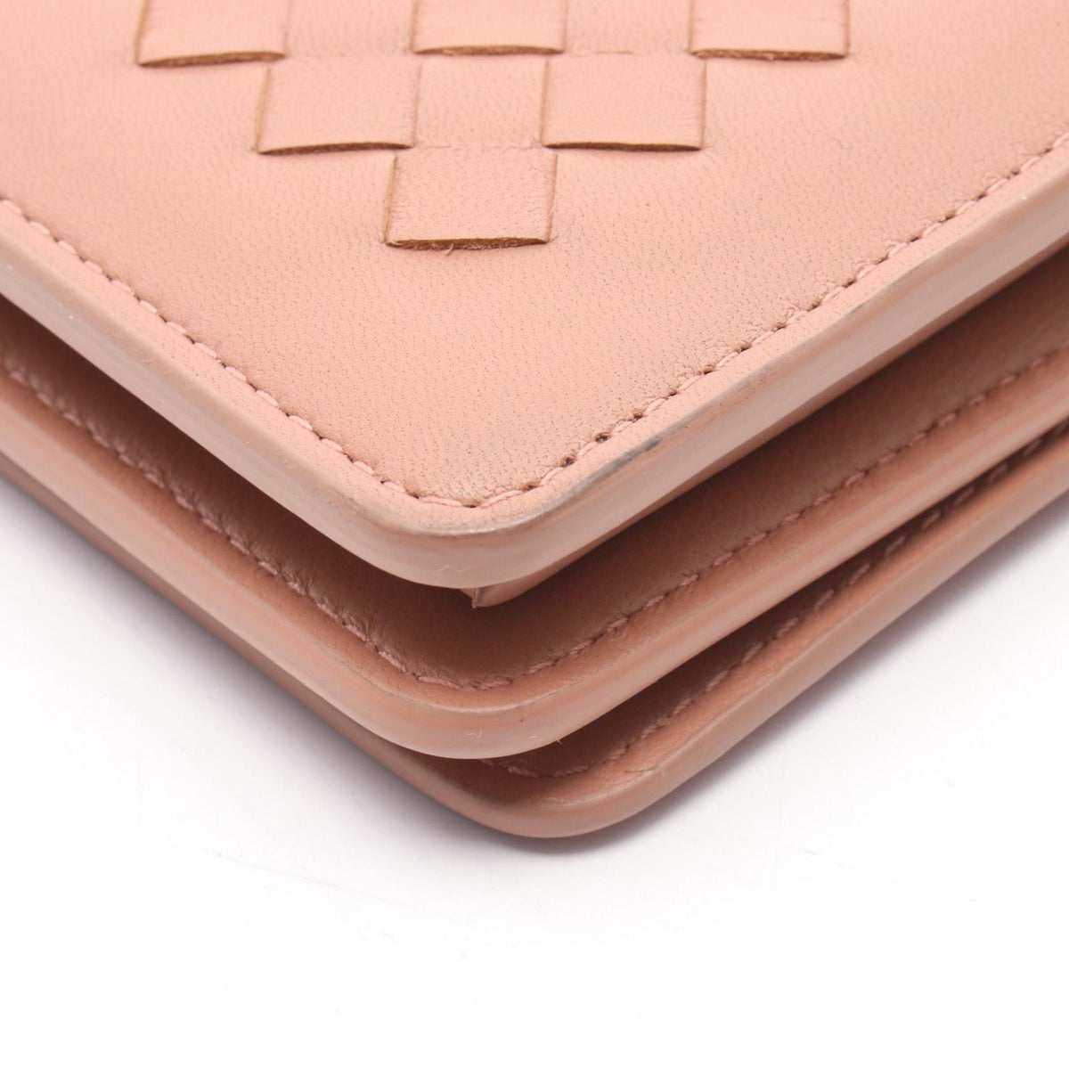 Bottega Veneta Shoulder Bag Intrecciato Pink Beige Lambskin Chain Wallet — view 8