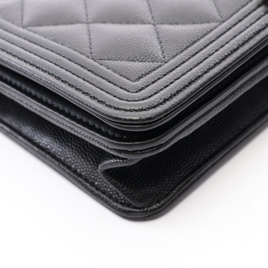 Chanel Shoulder Bag Boy Quilted Black Caviar Leather Chain Wallet — view 8