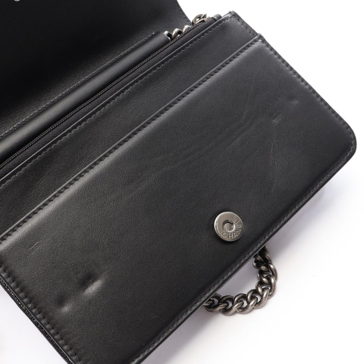 Chanel Shoulder Bag Boy Quilted Black Caviar Leather Chain Wallet — view 6