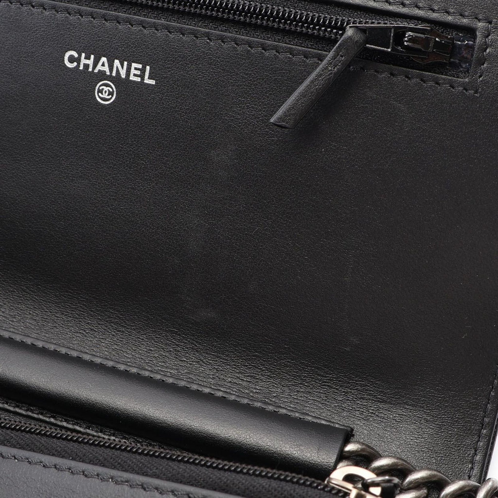 Chanel Shoulder Bag Boy Quilted Black Caviar Leather Chain Wallet — view 7