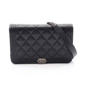Chanel Shoulder Bag Boy Quilted Black Caviar Leather Chain Wallet