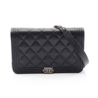 Chanel Shoulder Bag Boy Quilted Black Caviar Leather Chain Wallet