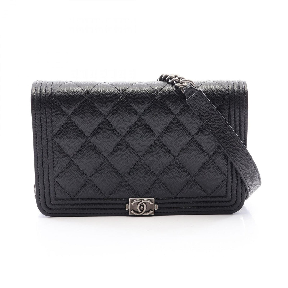 Chanel Shoulder Bag Boy Quilted Black Caviar Leather Chain Wallet