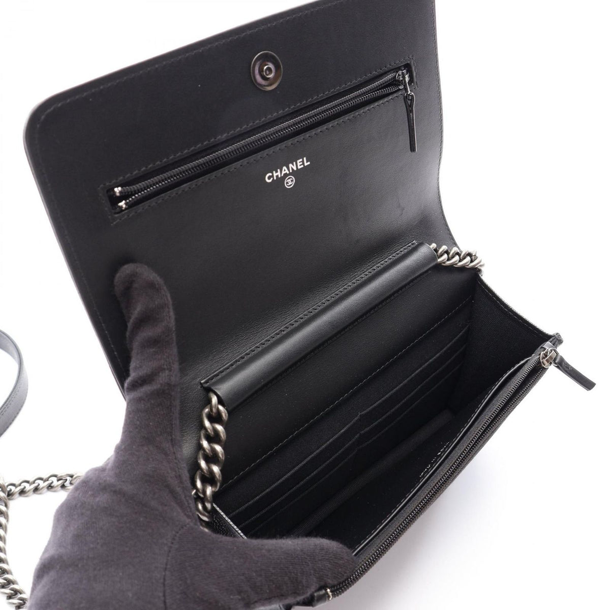 Chanel Shoulder Bag Boy Quilted Black Caviar Leather Chain Wallet — view 3