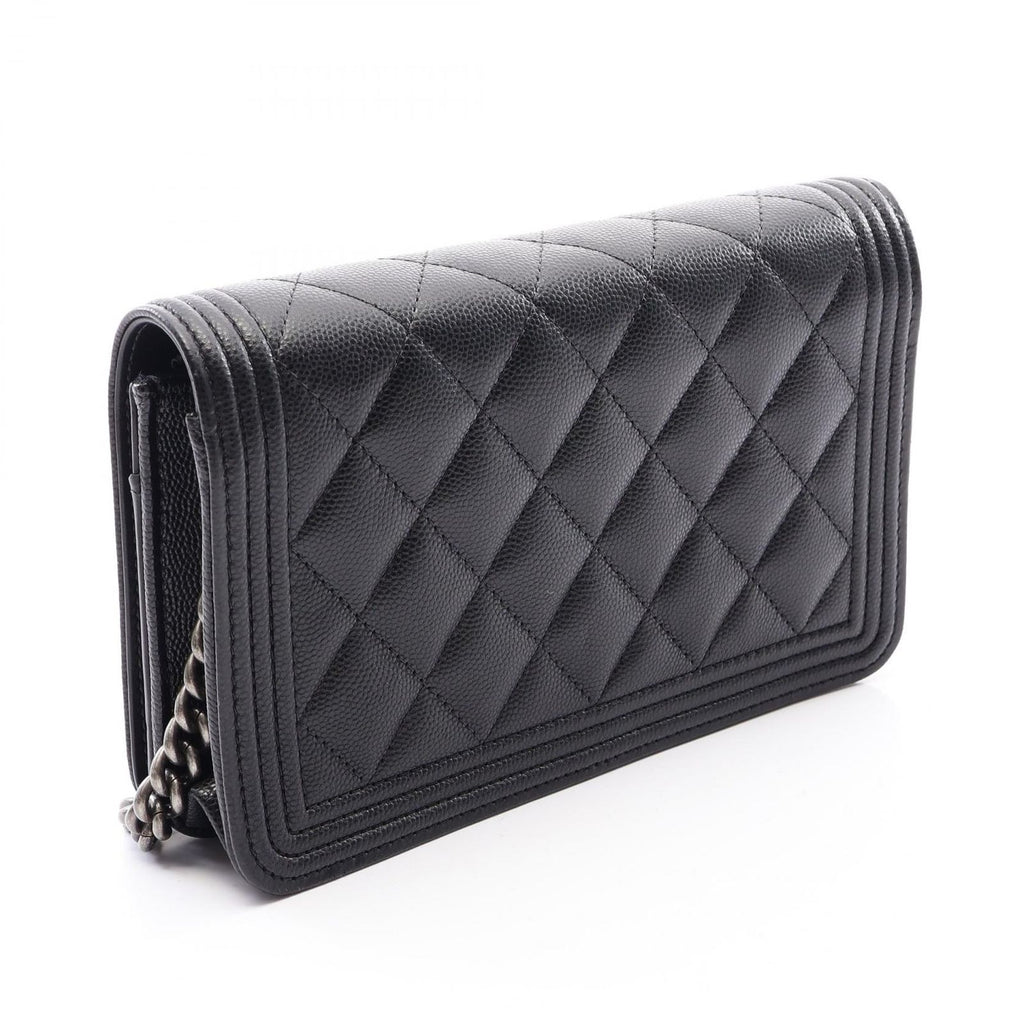 Chanel Shoulder Bag Boy Quilted Black Caviar Leather Chain Wallet — view 2