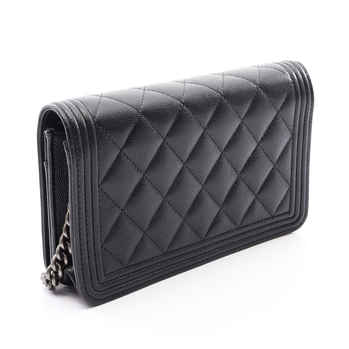 Chanel Shoulder Bag Boy Quilted Black Caviar Leather Chain Wallet — view 2