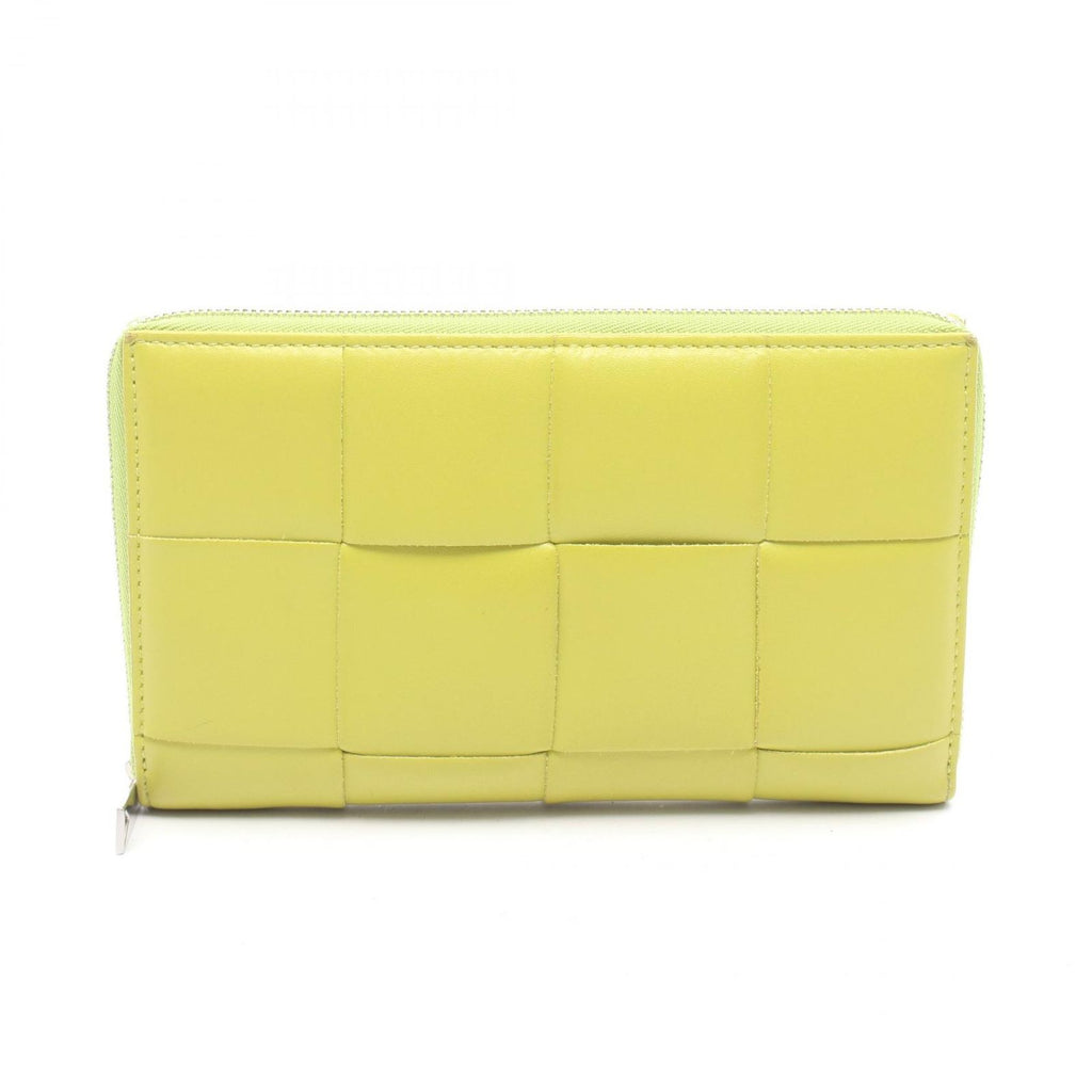 Bottega Veneta Round Wallet Maxi Intrecciato Lime Leather