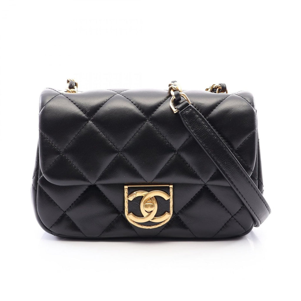Chanel Shoulder Bag Quilted Small Flap Black Lambskin Chain