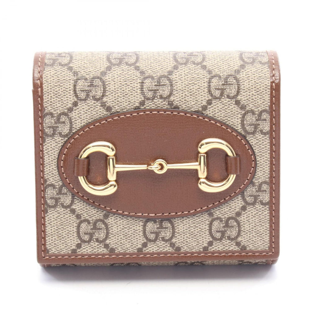 Gucci Bifold Wallet Horsebit GG Supreme Beige Brown Leather Compact