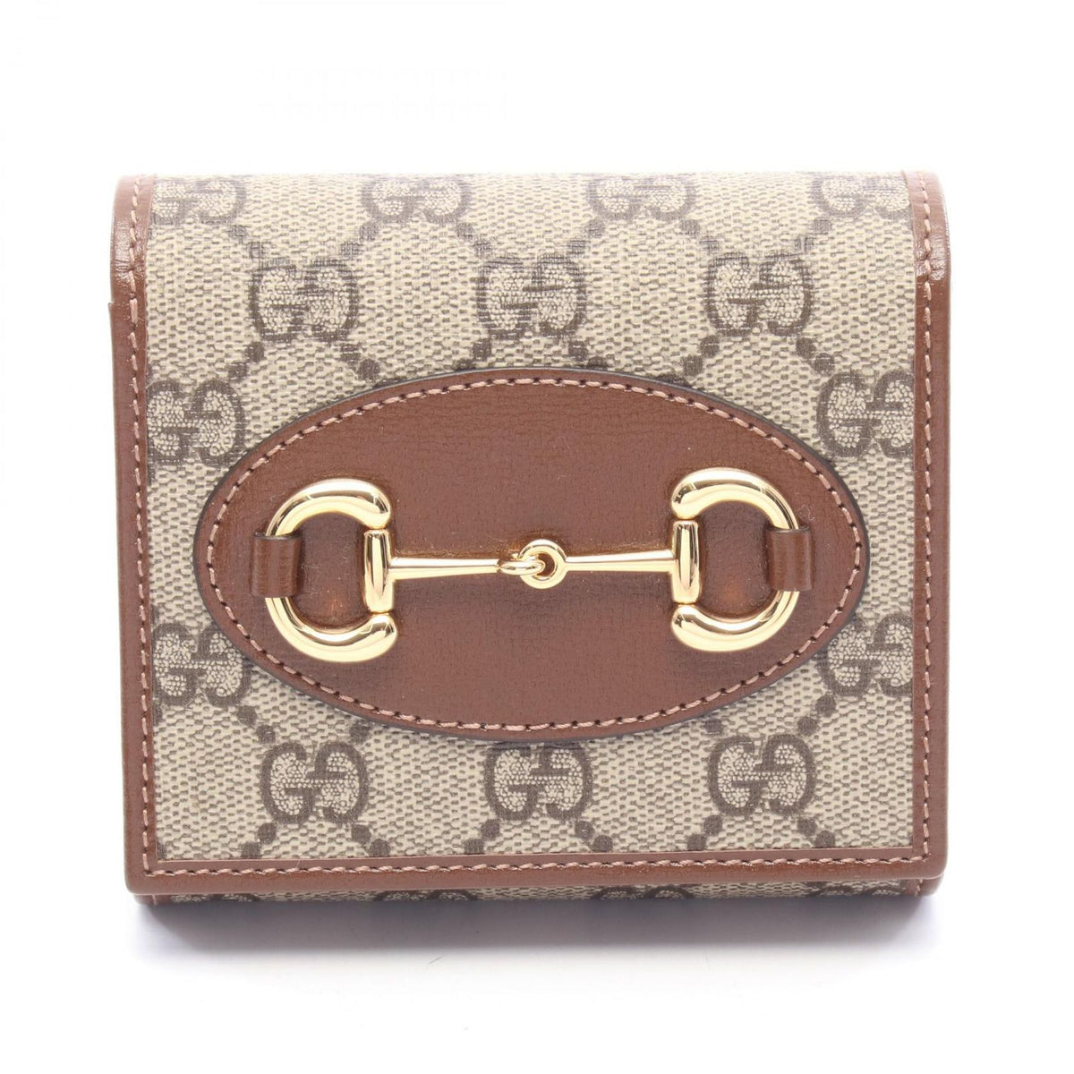 Gucci Bifold Wallet Horsebit GG Supreme Beige Brown Leather Compact
