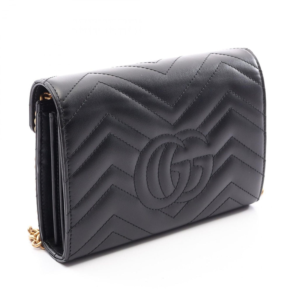 Gucci Shoulder Bag GG Marmont Black Leather Quilted Chain Wallet — view 2