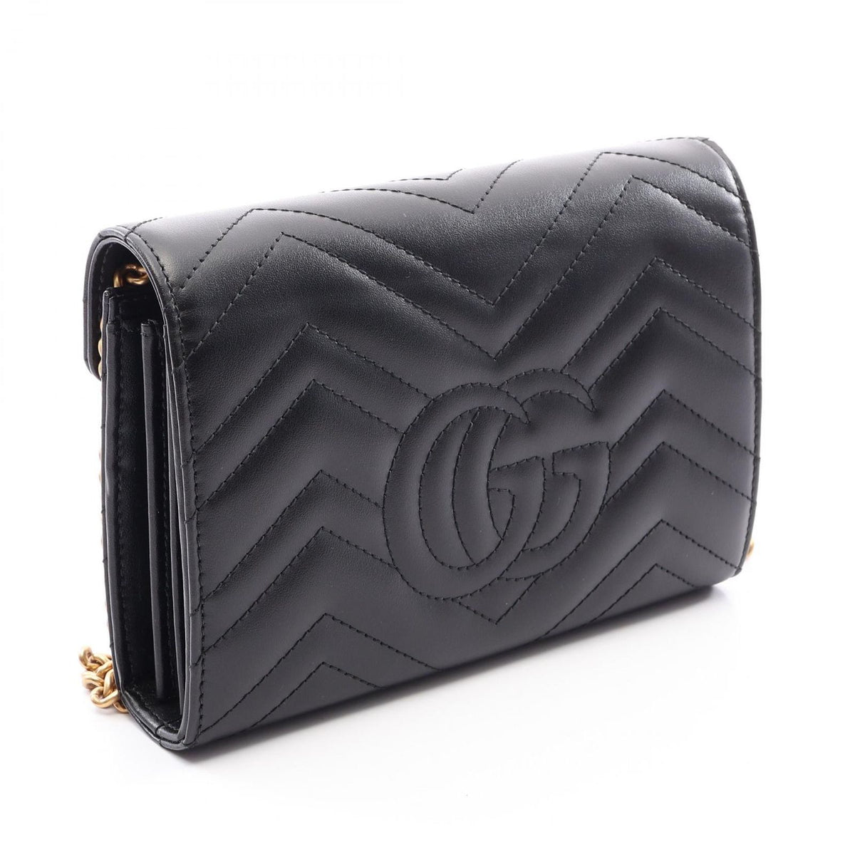 Gucci Shoulder Bag GG Marmont Black Leather Quilted Chain Wallet — view 2
