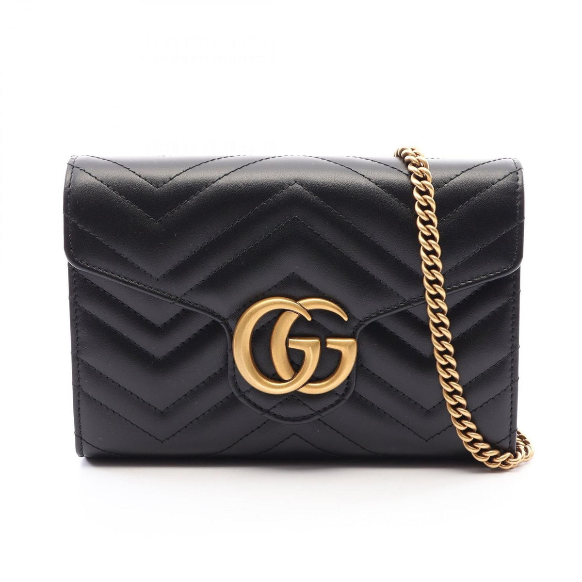 Gucci Shoulder Bag GG Marmont Black Leather Quilted Chain Wallet
