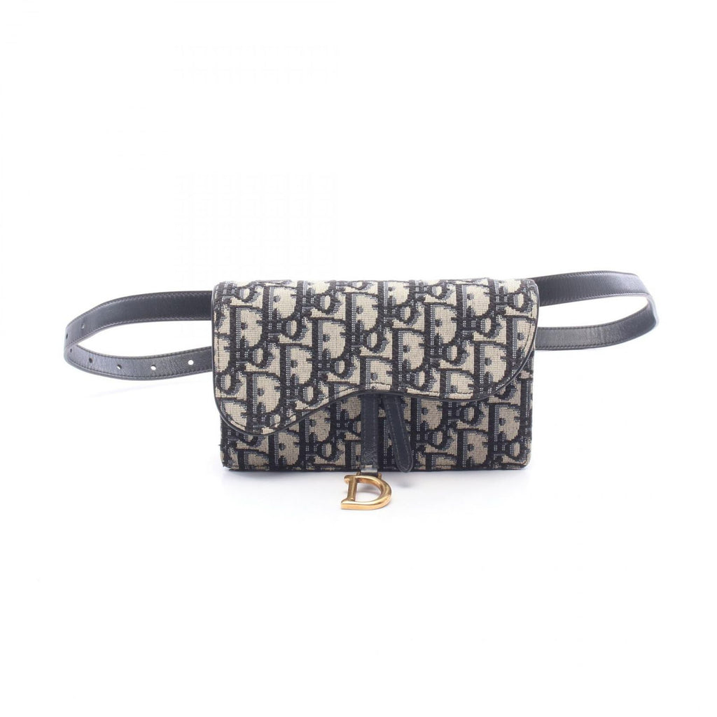 Dior Waist Bag Saddle Oblique Belt Pouch S Navy Ivory Canvas Leather