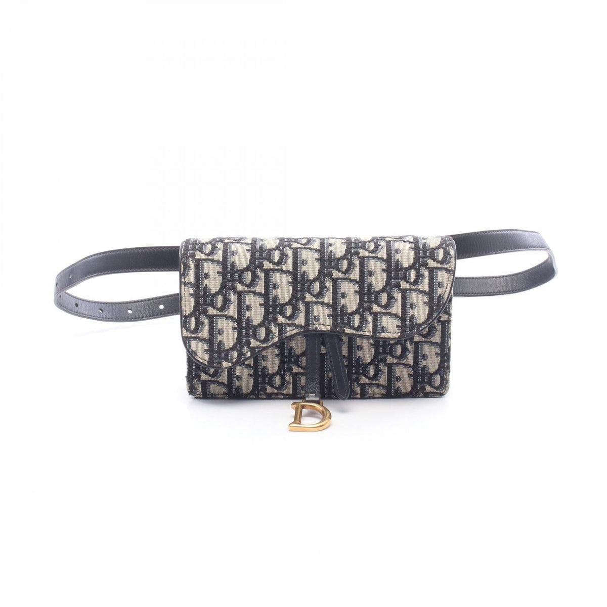 Dior Waist Bag Saddle Oblique Belt Pouch S Navy Ivory Canvas Leather