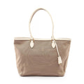 Prada Tote Bag Logo Jacquard Beige Brown White Canvas Leather