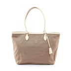 Prada Tote Bag Logo Jacquard Beige Brown White Canvas Leather