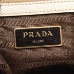 Prada Tote Bag Logo Jacquard Beige Brown White Canvas Leather — view 4
