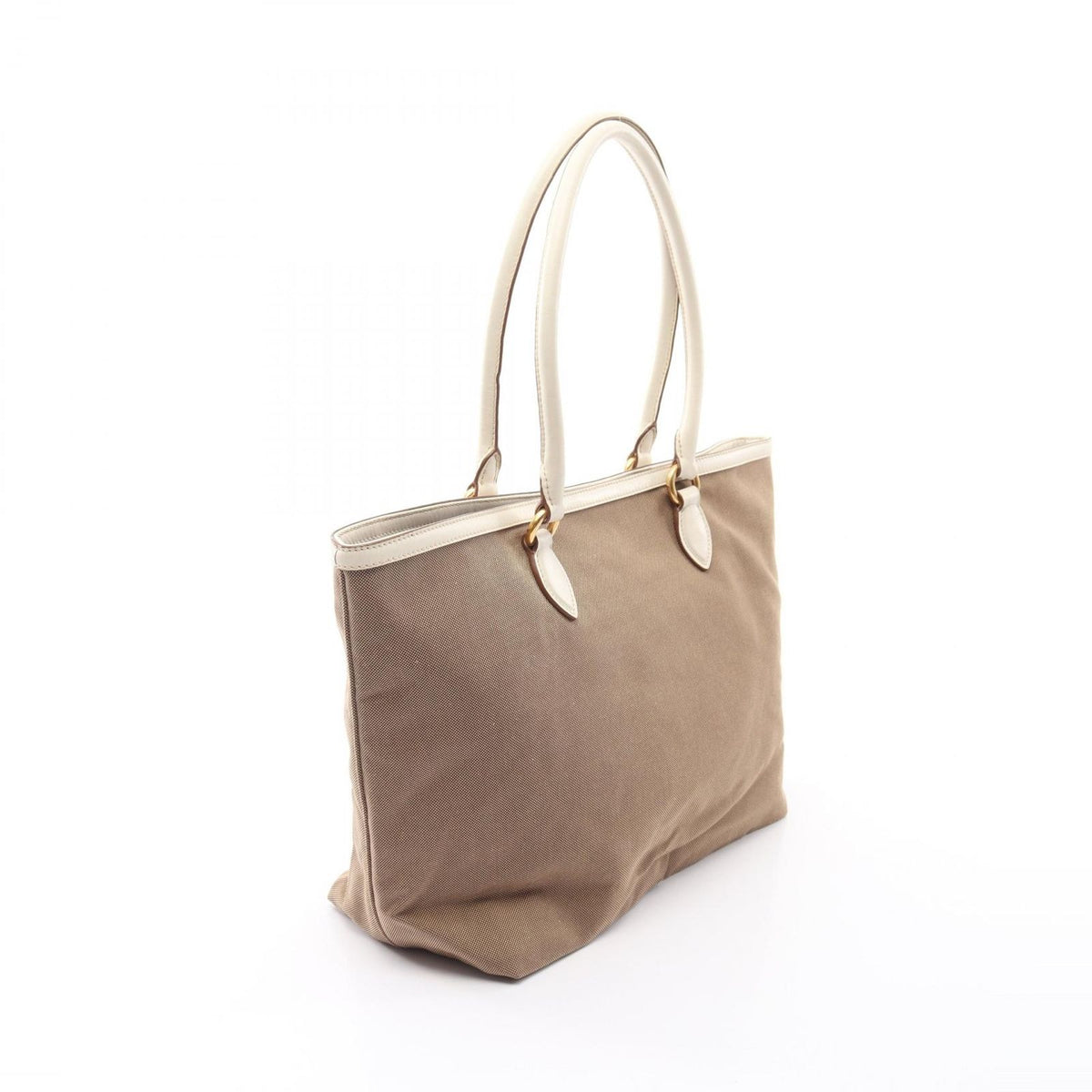 Prada Tote Bag Logo Jacquard Beige Brown White Canvas Leather — view 2