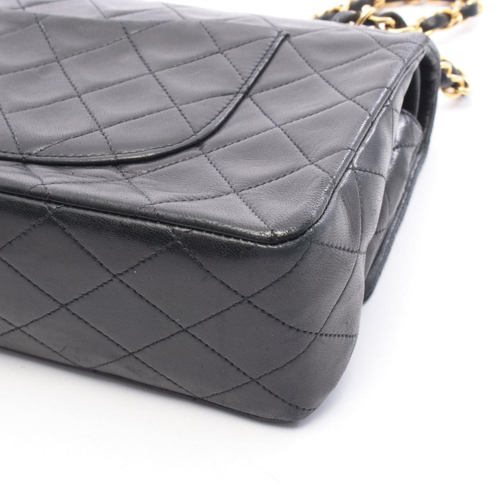 Chanel Shoulder Bag Quilted Double Flap Black Lambskin Chain — view 7