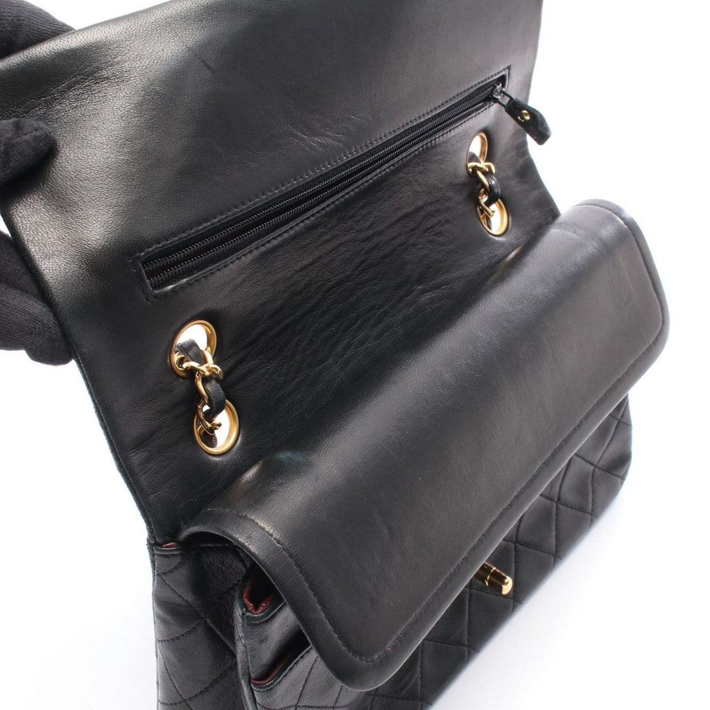 Chanel Shoulder Bag Quilted Double Flap Black Lambskin Chain — view 6