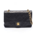 Chanel Shoulder Bag Quilted Double Flap Black Lambskin Chain