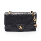 Chanel Shoulder Bag Quilted Double Flap Black Lambskin Chain