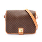 Celine Shoulder Bag Macadam Camel Dark Brown Leather Gancini