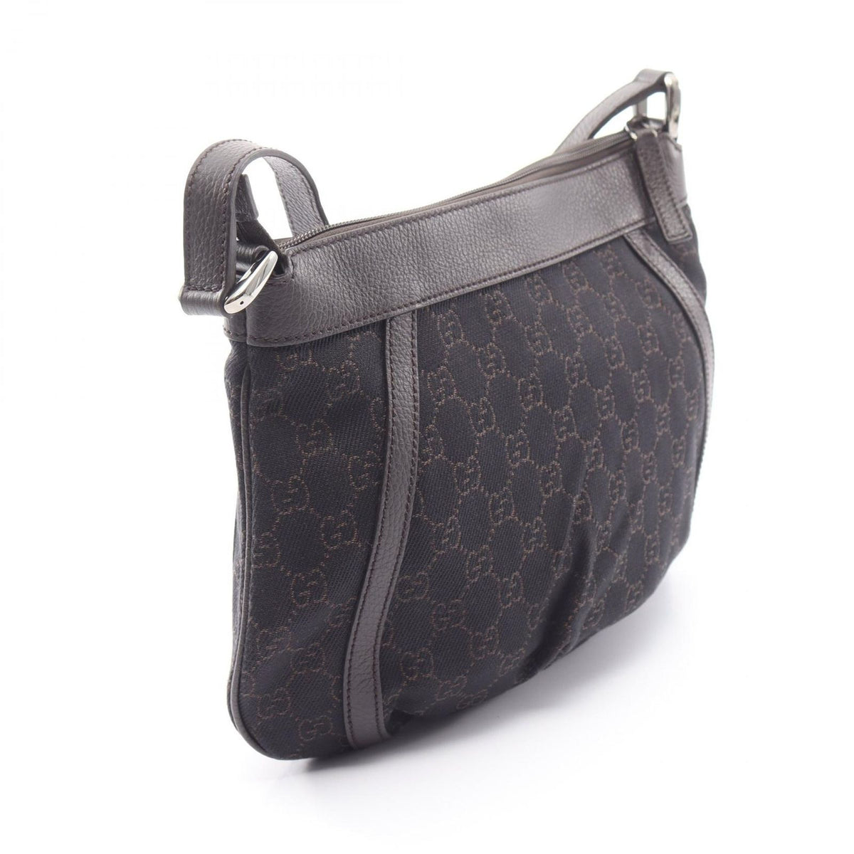 Gucci Shoulder Bag GG Pattern Brown Dark Canvas Leather Abbey — view 2