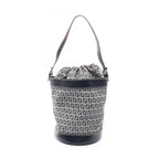 Fendi Shoulder Bag Zucchino Navy Ivory Canvas Leather