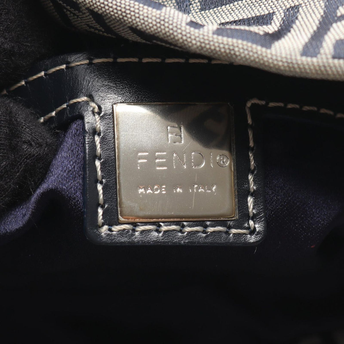 Fendi Shoulder Bag Zucchino Navy Ivory Canvas Leather — view 4