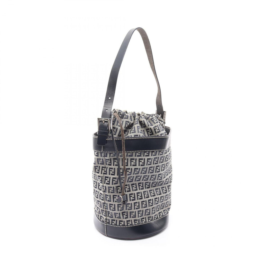Fendi Shoulder Bag Zucchino Navy Ivory Canvas Leather — view 2